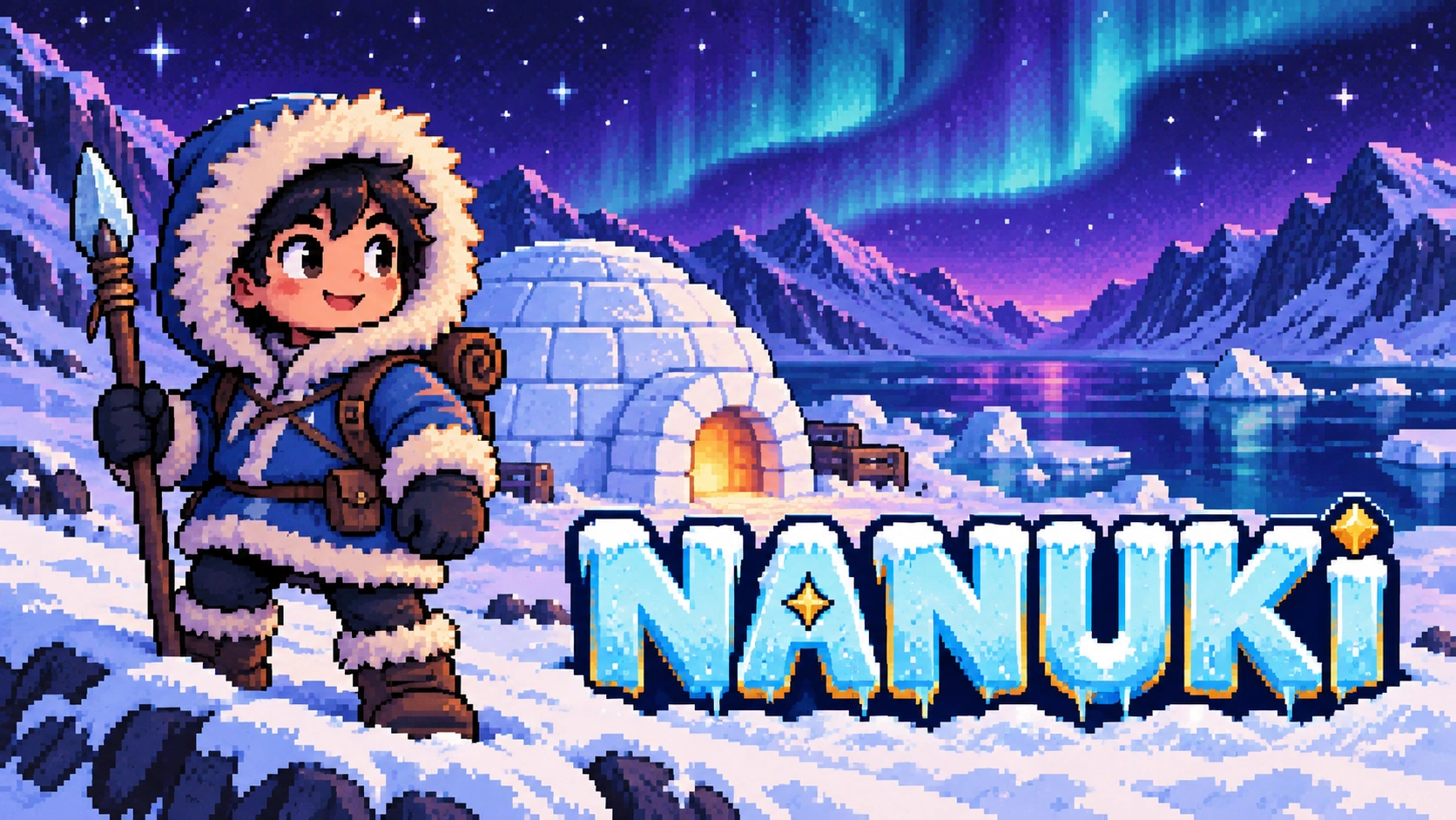 NANUKI: personagem em pixel art com um iglu ao fundo